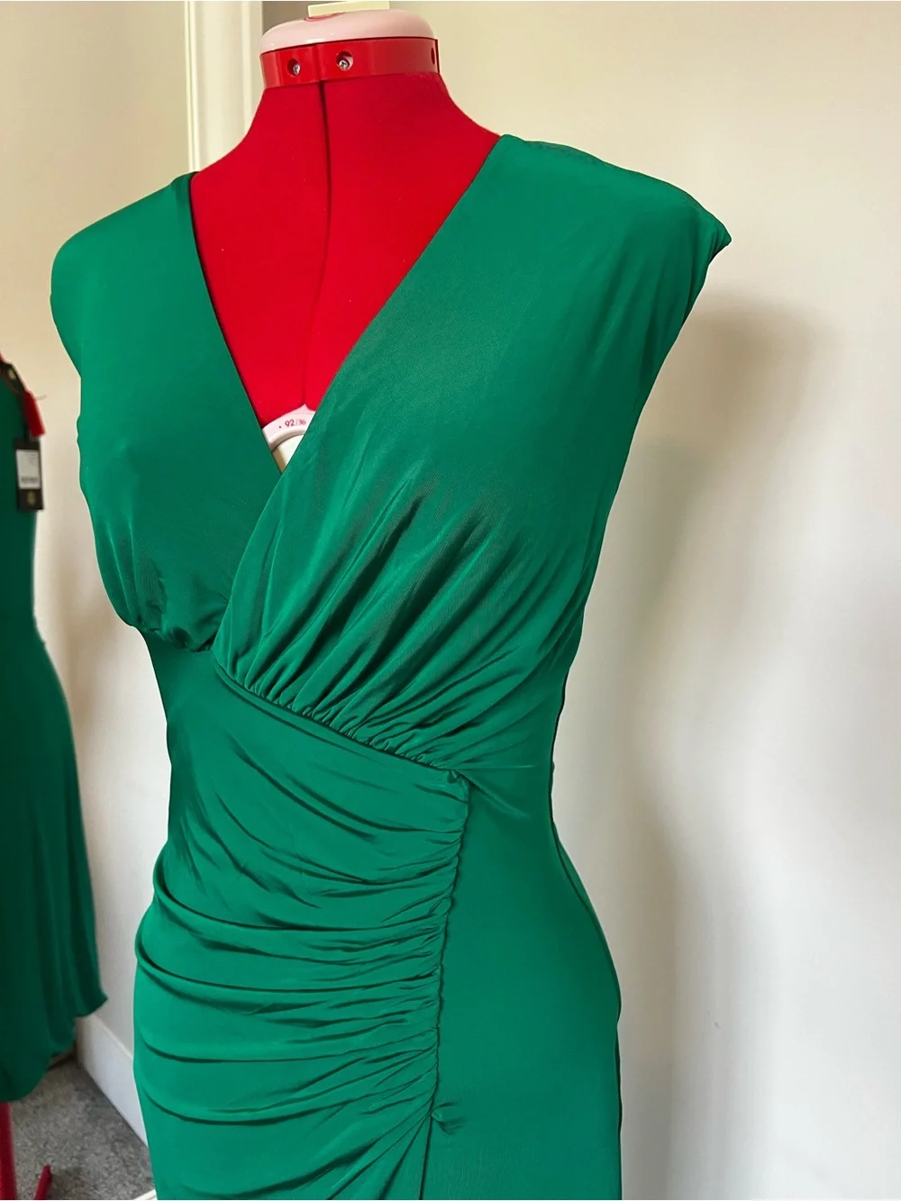 Roberto Cavalli Emerald Green Ruched Wrap Midi Dress - Picture 2 of 10